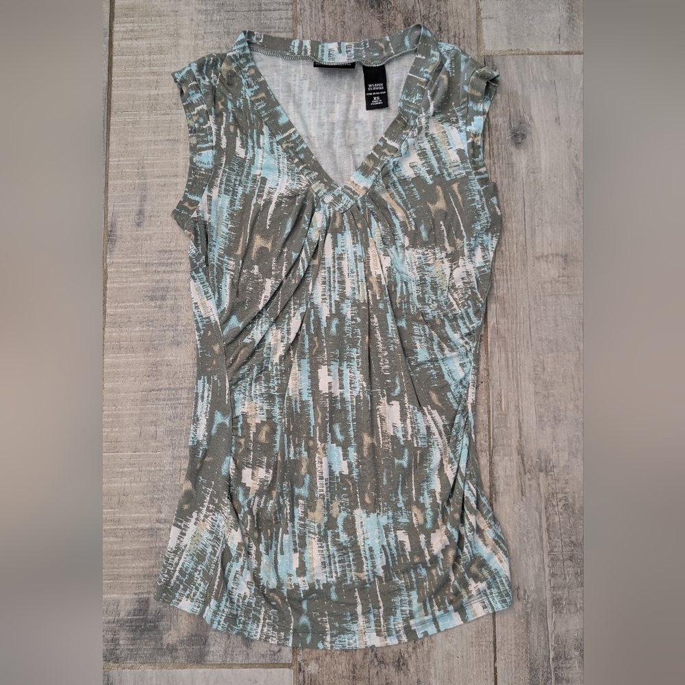 New York & Company Abstract Print Blouse - Gray, Blue, White